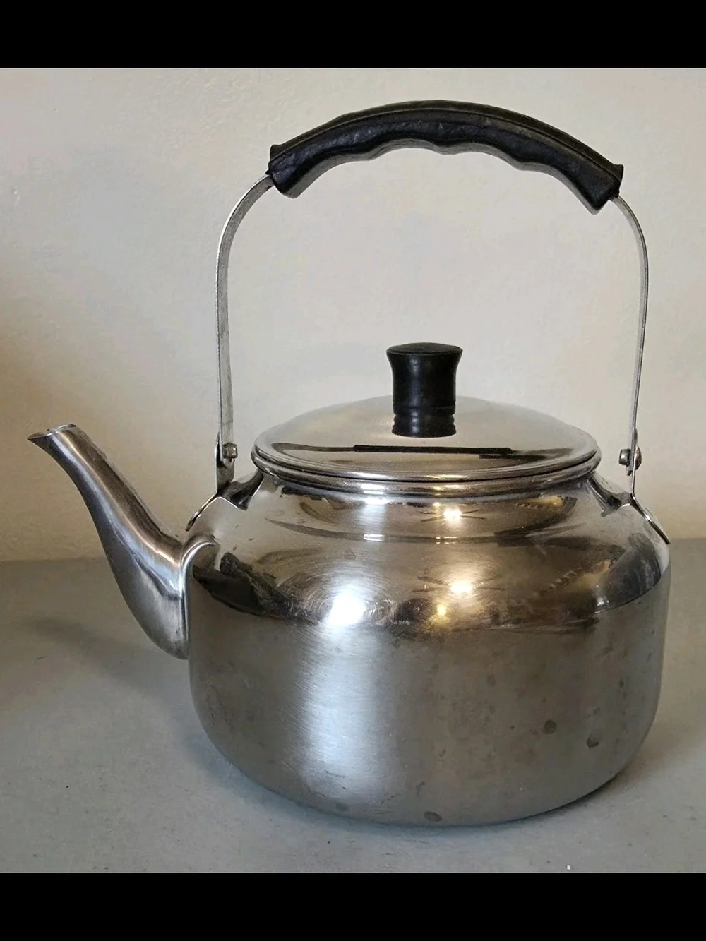 Stainless Steel Silver Teapot with Black Handle